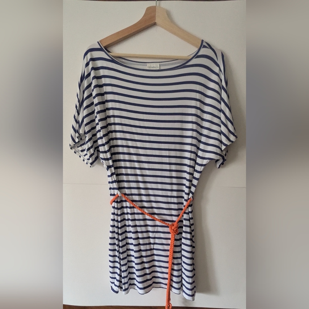 Cabana Life Women's Small Tunic Swim CoverUp UPF Protection Navy stripe